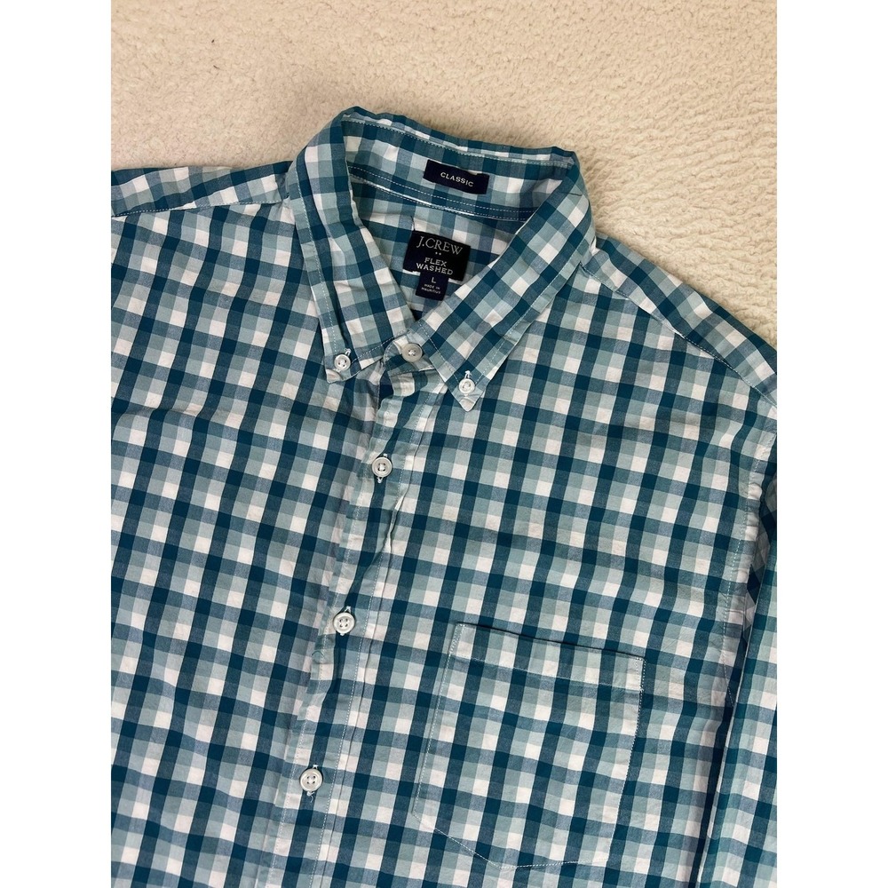 J.Crew Shirt Mens Large Blue Check Flex Washed Stretch Long Sleeve Button Up